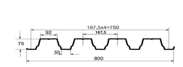 Профнастил оцинкованный НС75 0,8мм 1м